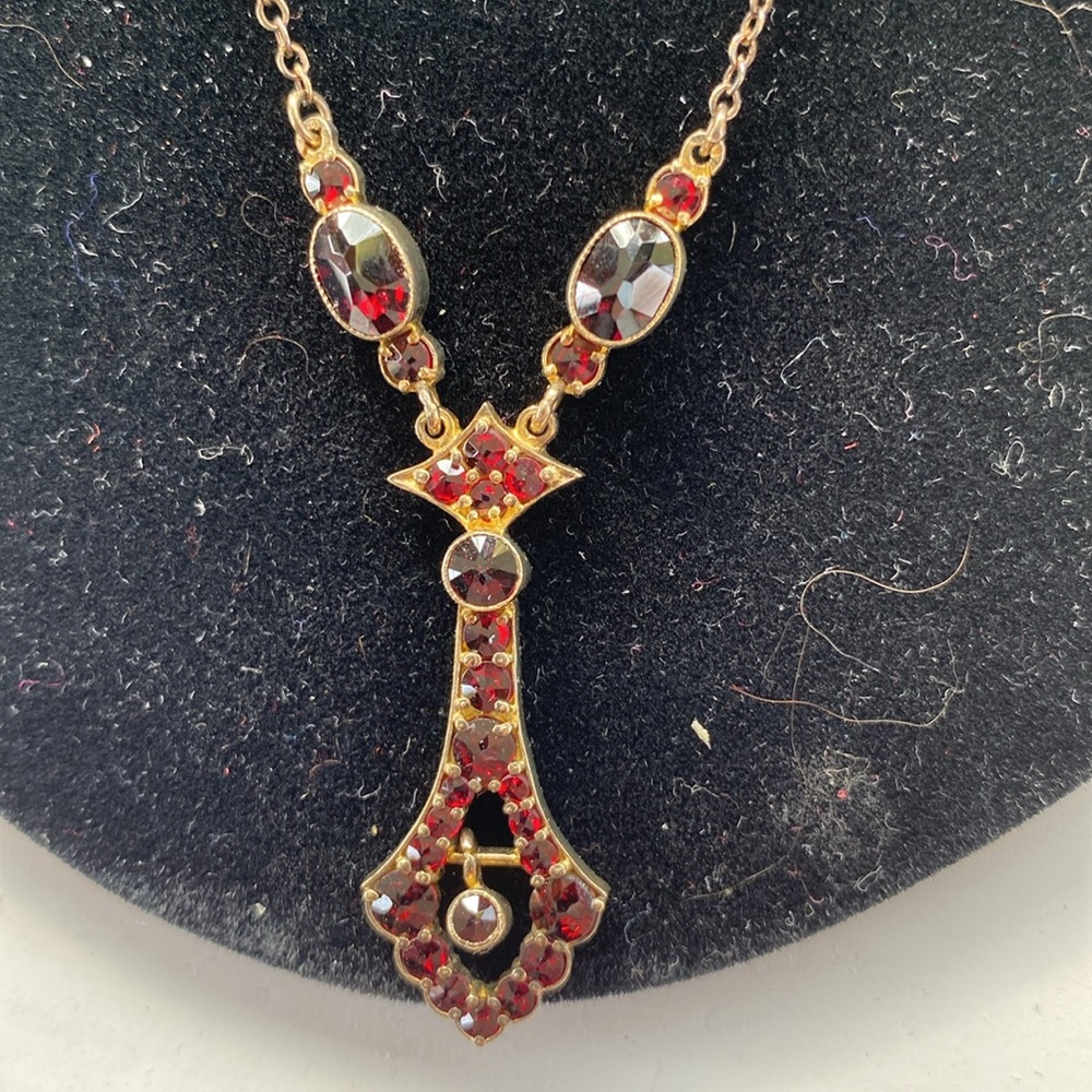 Vintage Sterling Garnet Necklace - Picture 2 of 6
